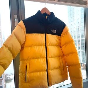 The North Face Black and Yellow Puffer Coat